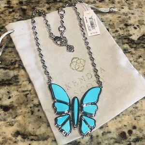 Nwt Kendra Scott silver Ember Butterfly necklace in turquoise